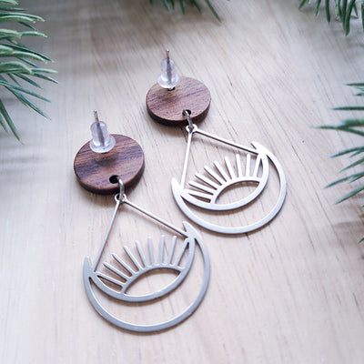 Round Wood + Steel Post Earrings