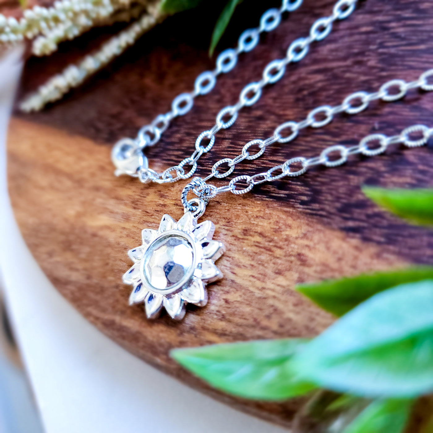 Sunflower Sterling Silver Dipper Faceted Pendant | Necklace