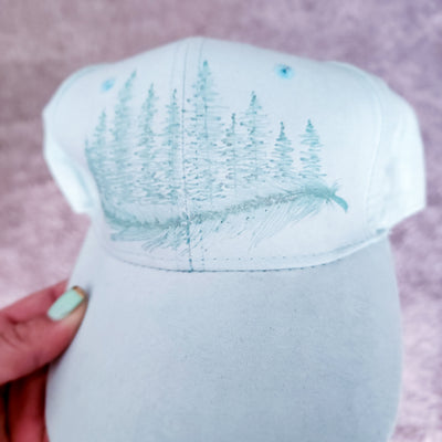 Feathered Trees || Light Mint Baseball Style Suede Hat || Freehand Burned