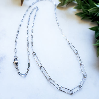 24" Sparkling Steel Paperclip Chain || Necklaces