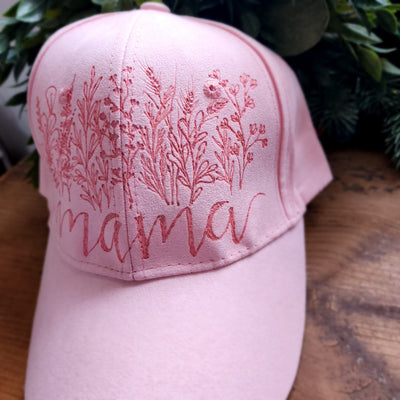 Wildflower Mama || Pastel Pink Baseball Style Suede Hat || Freehand Designed