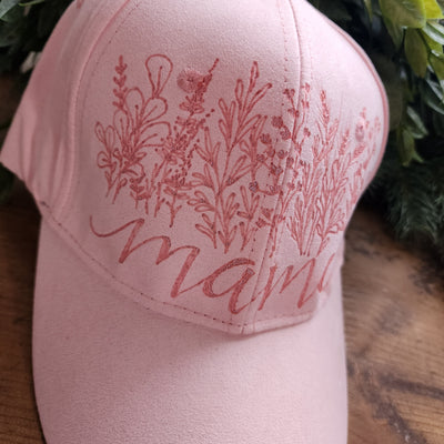 Wildflower Mama || Pastel Pink Baseball Style Suede Hat || Freehand Designed