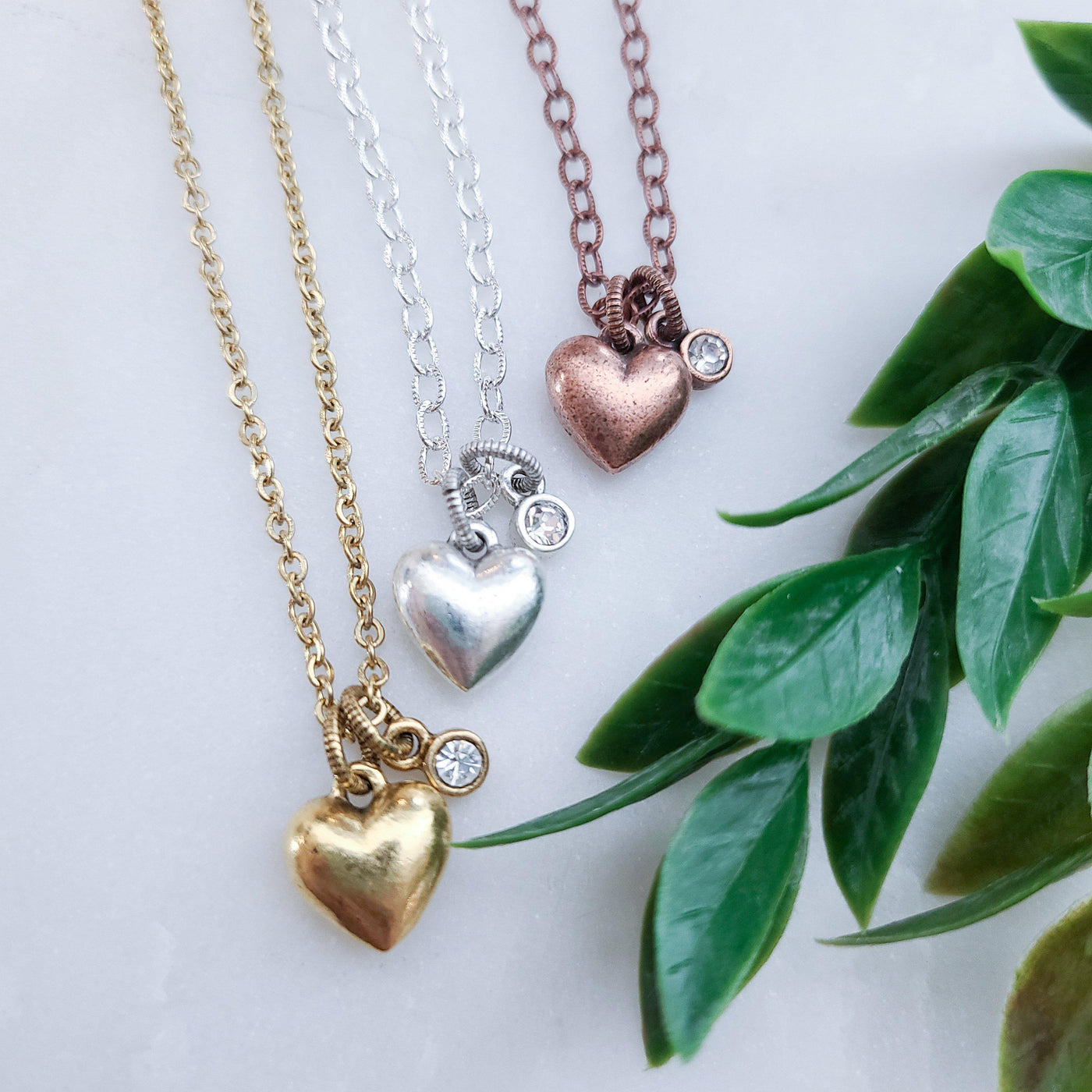 Chunky Heart + Mini Crystal | Necklaces - Little Blue Bus Jewelry