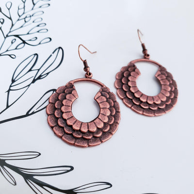 Copper Rounds | Layered Petal Earrings - Little Blue Bus Jewelry