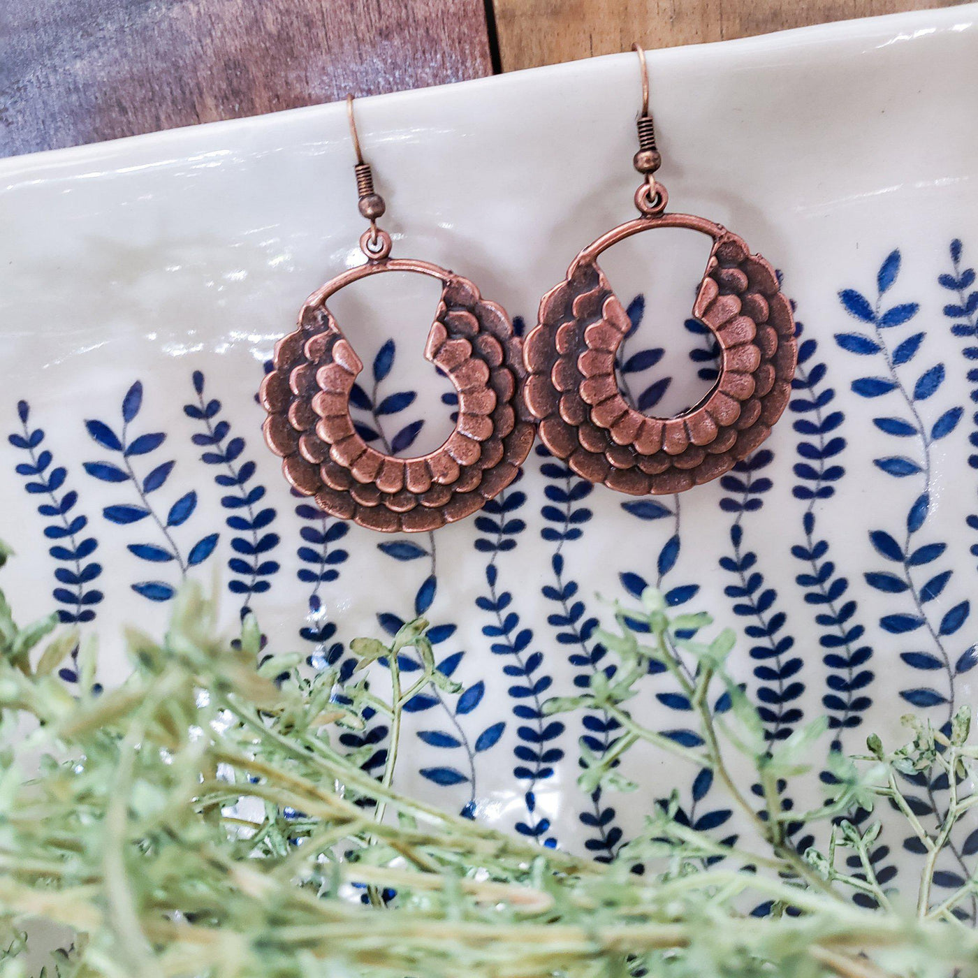 Copper Rounds | Layered Petal Earrings - Little Blue Bus Jewelry