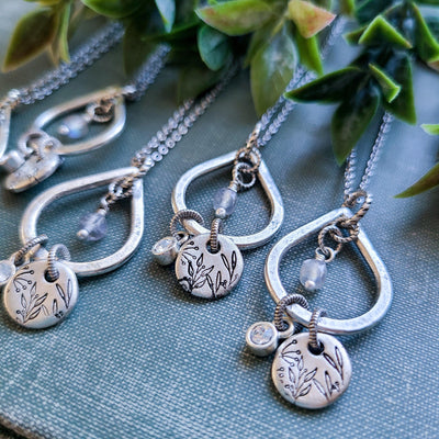 Floral Teardrop Labradorite | Cluster Necklaces - Little Blue Bus Jewelry