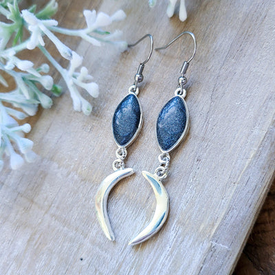 Galaxy Navette + Crescent Moon Earrings | Earrings - Little Blue Bus Jewelry
