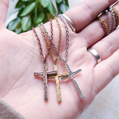 Hammered Cross | Necklaces - Little Blue Bus Jewelry