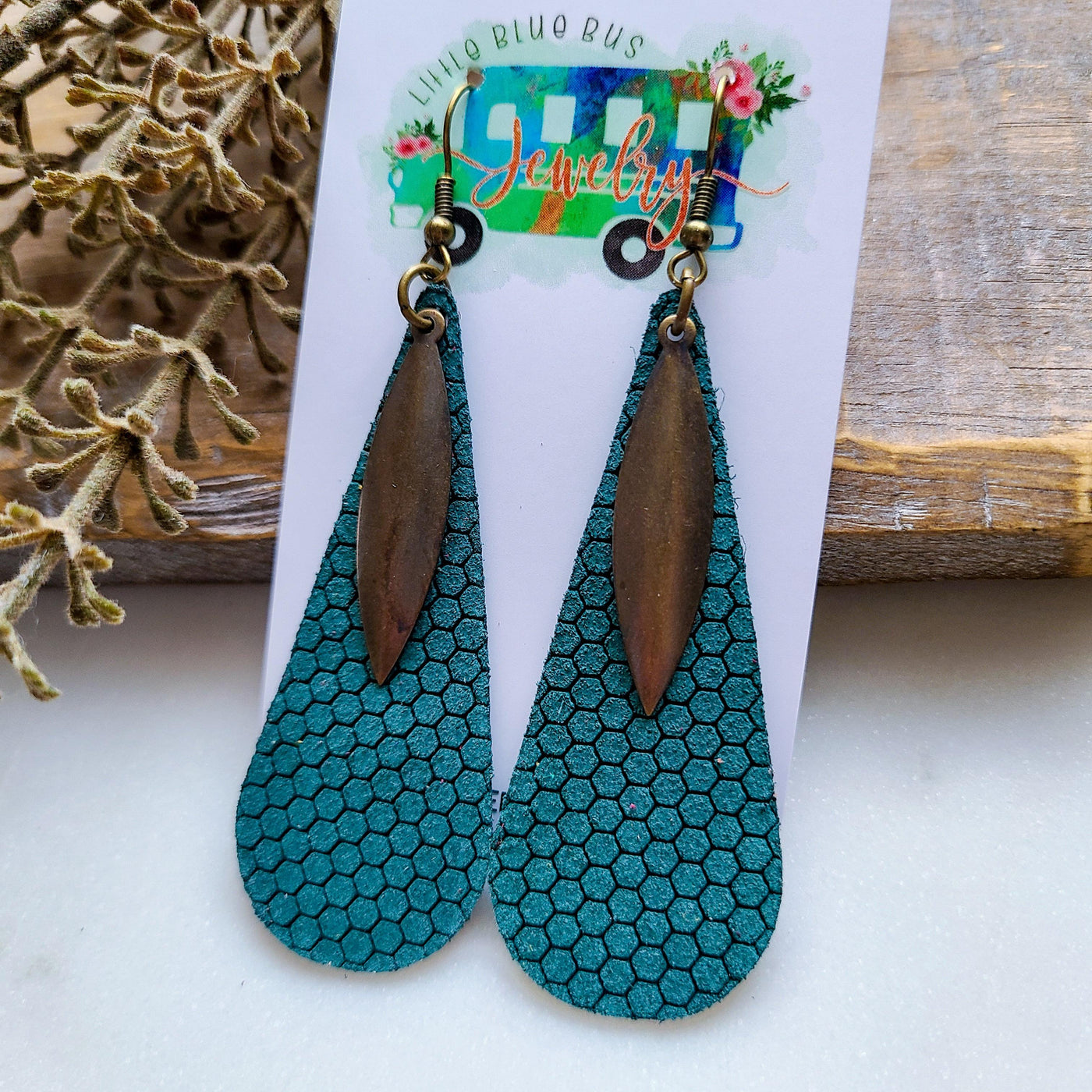 Raindrop Leather Earrings - Jade | Earrings - Little Blue Bus Jewelry