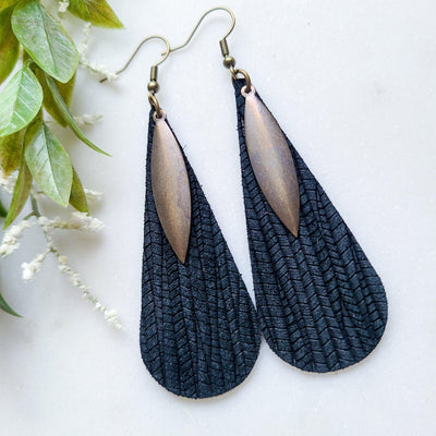 Coro Jewelry  3 Layer Handmade Leather Earrings in Black Ivory and   Savour Clothing