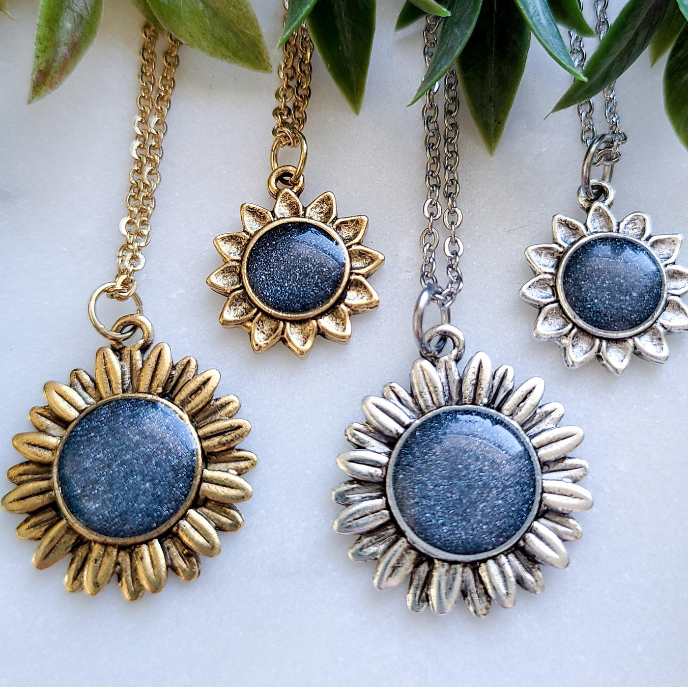 Sunflower & Aster Galaxy Resin Necklace - Little Blue Bus Jewelry