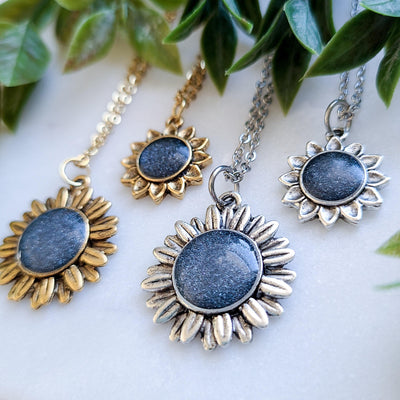 Sunflower & Aster Galaxy Resin Necklace - Little Blue Bus Jewelry