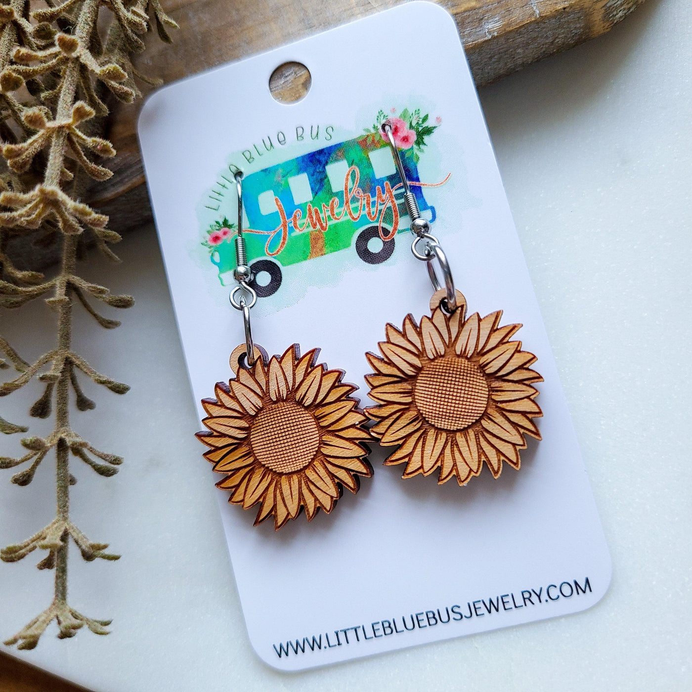 Sunflower Smiles Wood Earrings - Little Blue Bus Jewelry