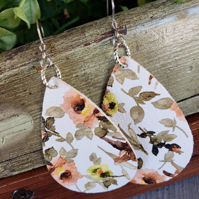 White and Peach Floral Earrings - Little Blue Bus Jewelry