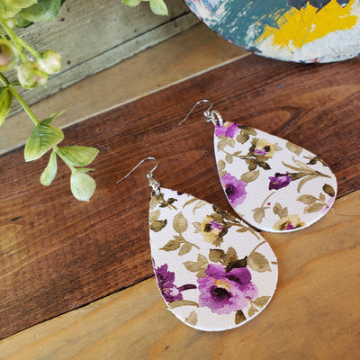 White and Violet Floral Earrings - Little Blue Bus Jewelry