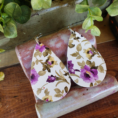 White and Violet Floral Earrings - Little Blue Bus Jewelry